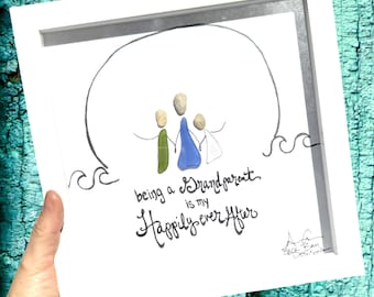 Grandparent Happily Ever After - Sea Glass Art, Inspirational Shadowbox, 8x8 framed