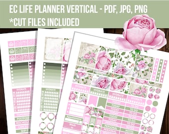 Druckbare Erin Condren Planner Aufkleber, Wochen-Kit, geschnittene Dateien, Florale Aufkleber, passt Erin Condren vertikalen Planner - STV008