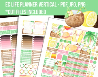 Summer Erin Condren planner stickers, Erin Condren vertical planner stickers, Weekly kit, Watercolor stickers STC034