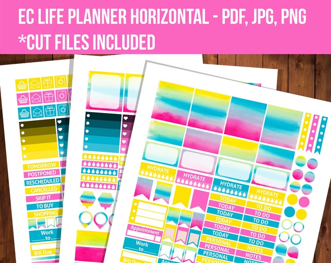 Rainbow Printable Stickers, Erin Condren Horizontal Planner Stickers ...