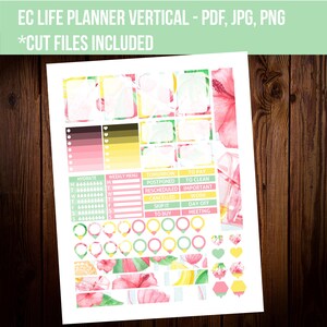 Erin Condren planner stickers, Summer vertical planner stickers, Weekly kit, Watercolor sticker, Printable planner STC035 image 3
