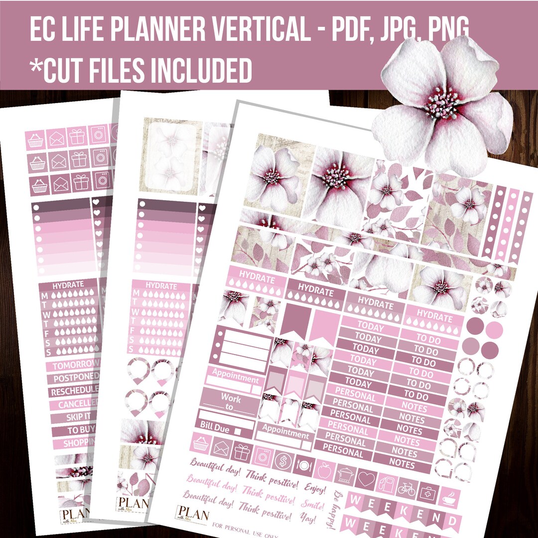 Purple Printable Erin Condren Planner Stickers, Weekly Kit, Cut Files ...