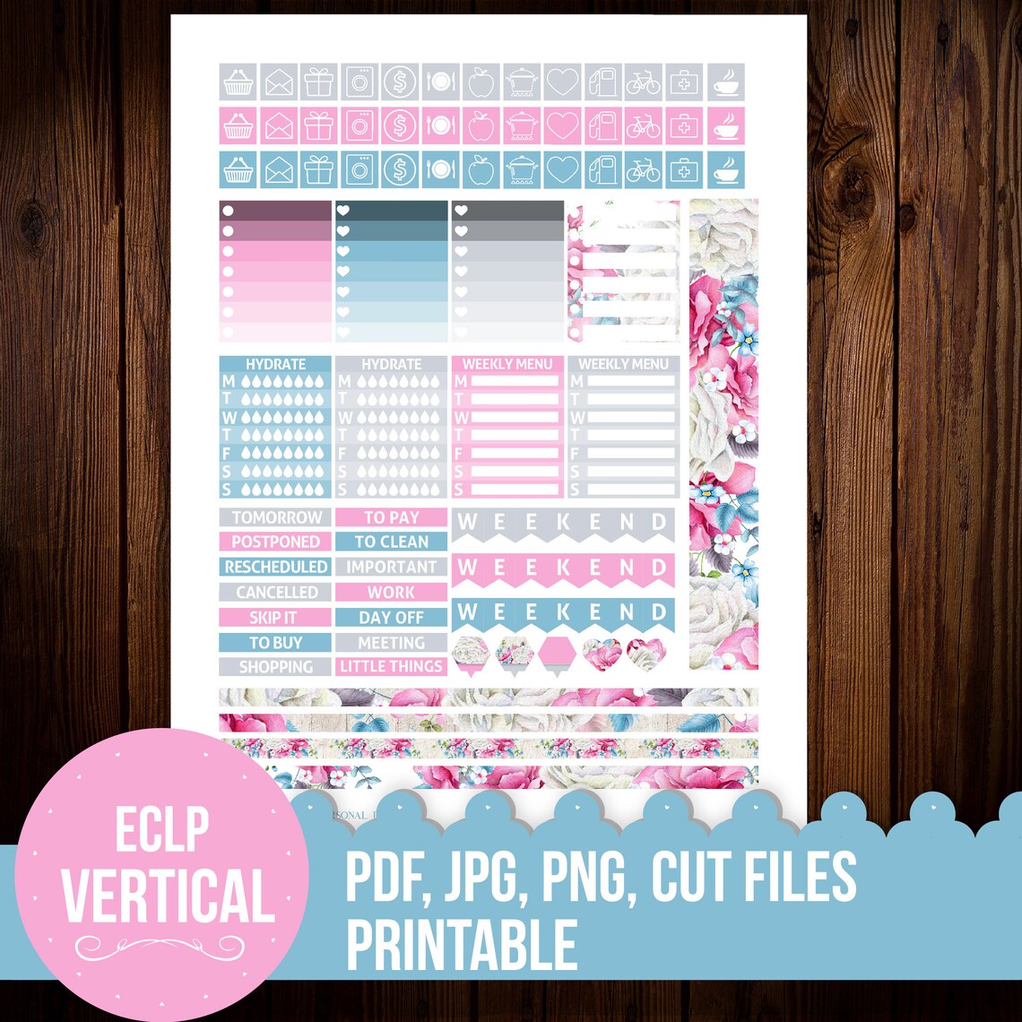 July Printable Erin Condren Planner Stickers Weekly Kit Cut | Etsy