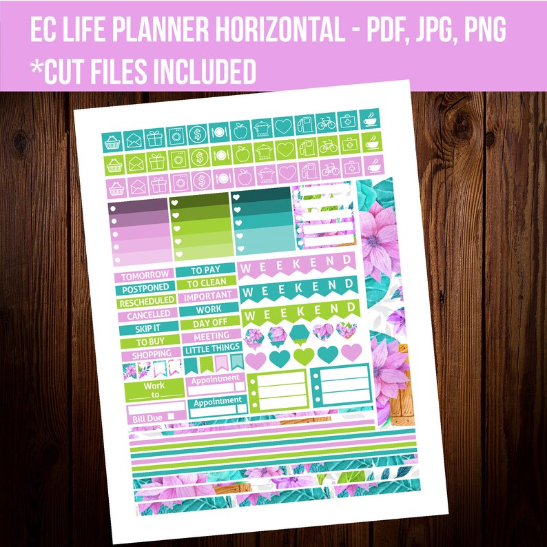 Floral Watercolor Printable Stickers Horizontal Planner - Etsy