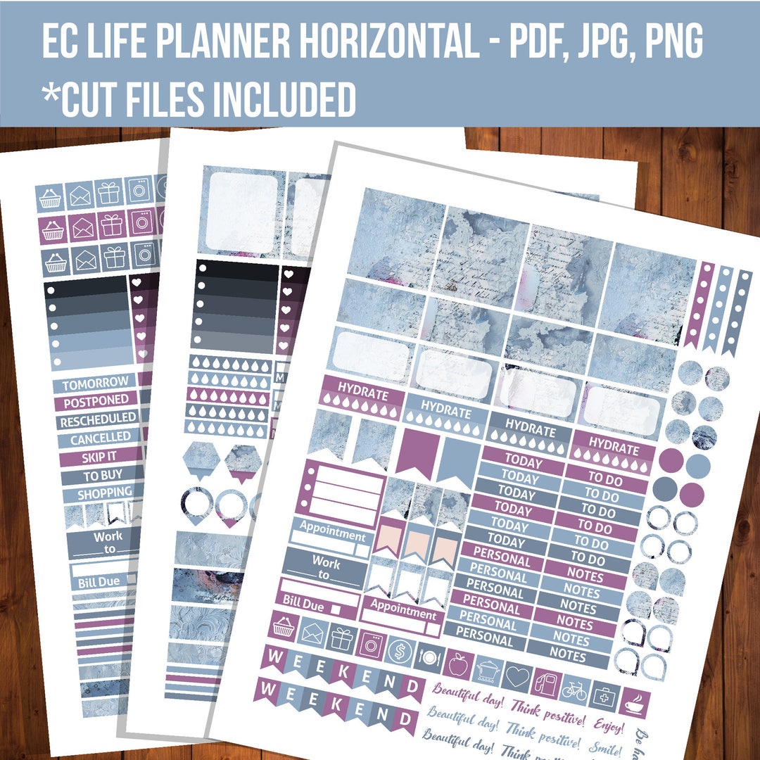 Vintage Planner Stickers, Erin Condren Printable Stickers, Horizontal