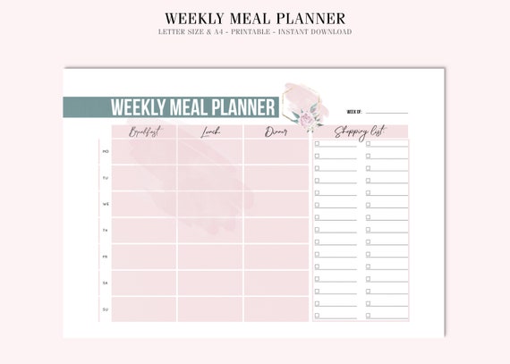 Meal Tracker Printable Weekly Food Diary Meal Planner Food - Etsy