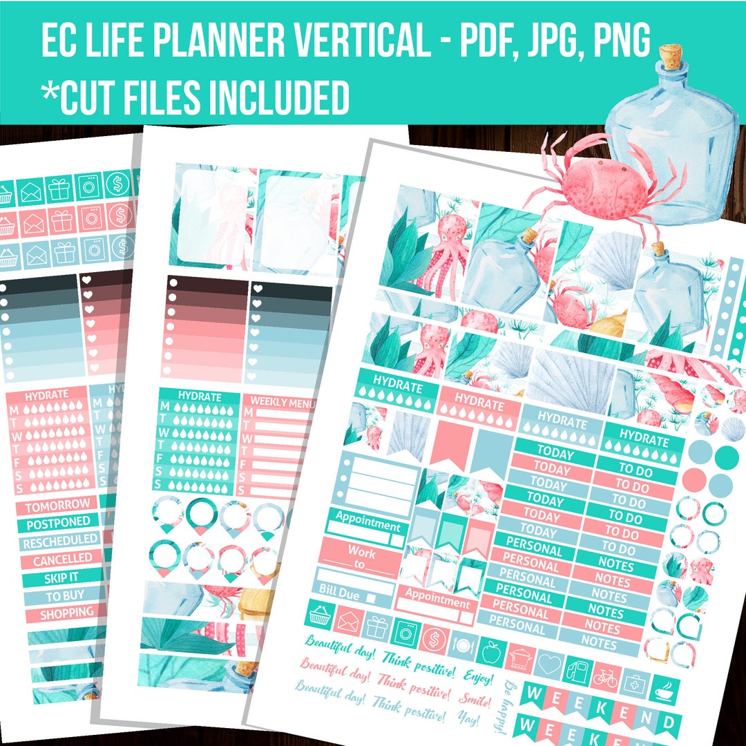 July Printable Stickers, Erin Condren Vertical Planner Sticker, Summer ...