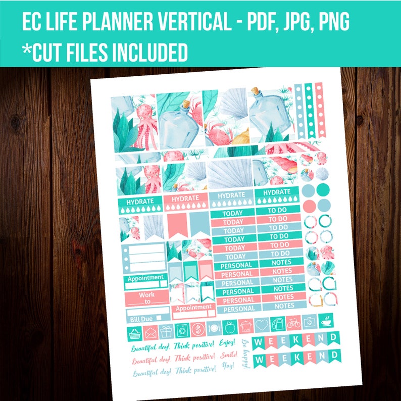 July Printable Stickers, Erin Condren Vertical Planner Sticker, Summer ...