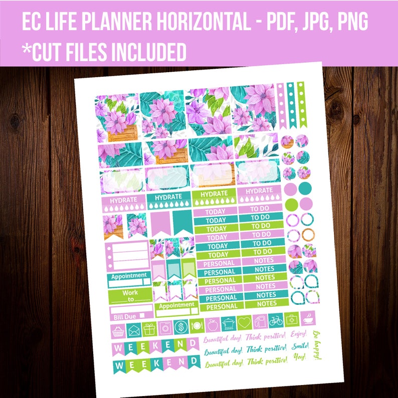Floral Watercolor Printable Stickers Horizontal Planner - Etsy