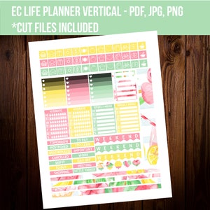 Erin Condren planner stickers, Summer vertical planner stickers, Weekly kit, Watercolor sticker, Printable planner STC035 image 4