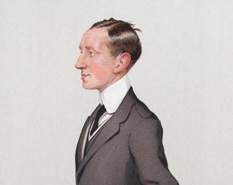 1895 - Guglielmo Marconi, Italian physicist and inventor and pioneer of wireless telegraphy - Original print caricature from "Vanity Fair"