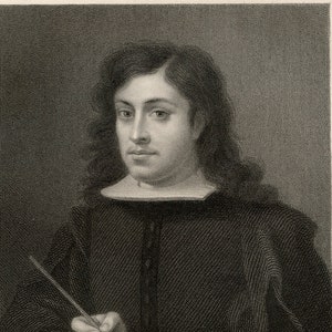 Bartolome Esteban Murillo  portrait - VERY RARE - Original steel engraving &quot;Imperial Dictionary&quot; 1884 - Buy 2 get 1 free!