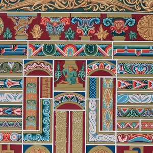 Grabado antiguo con motivos medievales, manuscritos, decoración de Racinet/adornos - EXQUISITA IMPRESIÓN RARA 1897, tamaño folio grande 16x11