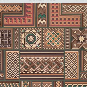Grabado antiguo con motivos medievales, manuscritos, decoración de Racinet/adornos - EXQUISITA IMPRESIÓN RARA 1897, tamaño folio grande 16x11