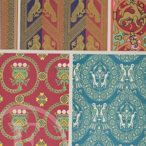 Antique Print Middle-age pattern Manuscripts Decoration by Racinet / ornaments - EXQUISITE RARE PRINT 1897, Big Folio size 16x11