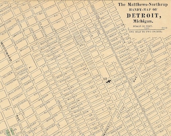 ORIGINAL Print RARE / Detroit, Michigan city Antique Map -Complete Handy Atlas of the World and City 1898