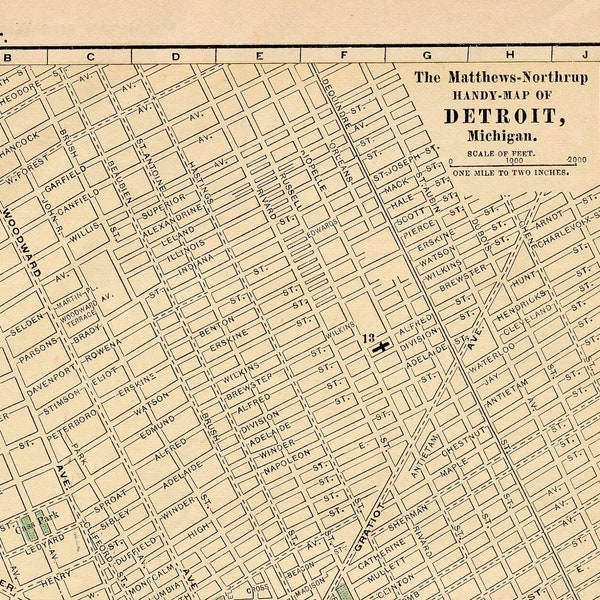 ORIGINAL Print RARE / Detroit, Michigan city Antique Map -Complete Handy Atlas of the World and City 1898