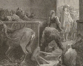 1868 The Eye of the Master - Original woodcut from Fables de La Fontaine