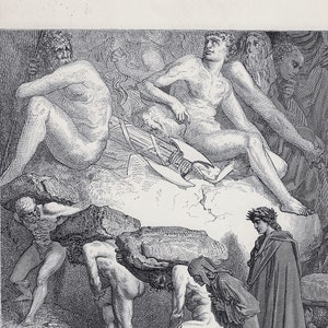 1870 Dante among The Prouds. - Original engraving from &quot;The Dore Gallery&quot; Edmund Ollier