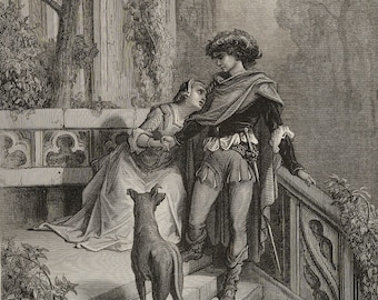 1868 Philomel and Progne - Original woodcut from Fables de La Fontaine