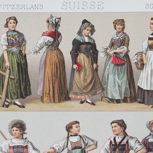 Switzerland Women Traditional Costumes by A.racinet EXQUISITE PRINT ...