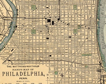 ORIGINAL Print RARE / Philadelphia, Pennsylvania city Antique Map -Complete Handy Atlas of the World and City 1898