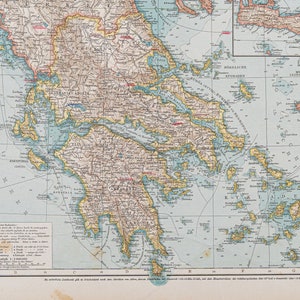 ギリシャ地図 / カラー地図 / 原本 / ドイツ世界地図帳 1896 / 大型 / 11 x 17.5 インチ