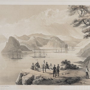 Shimoda from Vandalia Bluff  - Original lithography out of &quot;American Squadron to the China Seas and Japan&quot; 1856