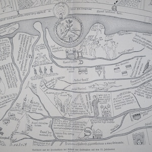 Mittelalterliche Weltkarte. Lithographie . Weltall und Menschheit 1904 .