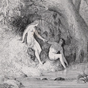 Das Abendmahl im Paradies - Original Kupferstich aus "The Dore Gallery" Edmund Stylishr 1870