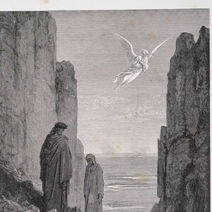 Der engelsgleiche Anleitungsstich von Gustave Doré - Originalstich aus ""The Dore Gallery" Edmund Toller 1870."