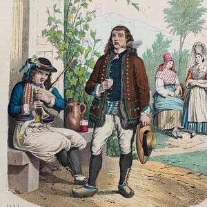French peasants - VERY RARE - Original lithography out of &quot;Book of the World&quot;