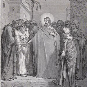 Christ and the tribute money - Original engraving from &quot;The Dore Gallery&quot; Edmund Ollier 1870