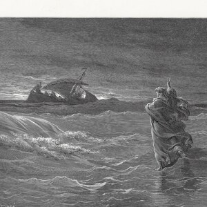 1870 Jesus walking on the sea. - Original engraving from &quot;The Dore Gallery&quot; Edmund Ollier