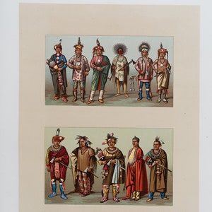 Styles of clothing worn by Native North Americans Indians - Original Color Lithograph 1888  (crown folio 15.75x11.25)