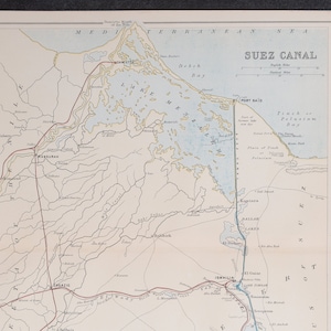 Impression ORIGINALE RARE / Carte ancienne du Canal de Suez - XIXe siècle