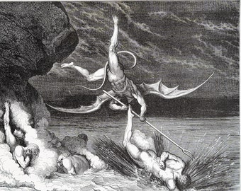 Alichino attacking Ciampolo - Dante's Inferno by Gustave Doré - Original engraving from "The Dore Gallery" Edmund Ollier 1870