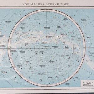 北半球。星座と恒星。オリジナルプリント - 天文学オリジナル版画 1896年