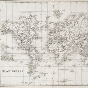 ORIGINAL PRINT sehr RAR / Weltkarte 1800 / Gedruckt in Frankreich
