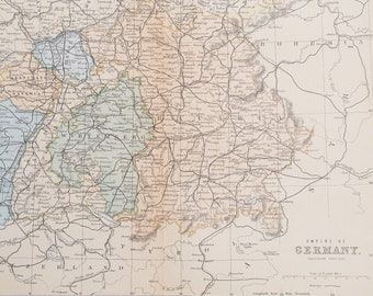 19Th Century Antique, Southern Region Of German Empire | Original Map Print | 9.75 X 12.5 Inches