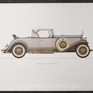 Cadillac 1931 (Type V16) - Classic car lithopgraph from &quot;The Ariel Press&quot; collection of antique cars printed in the 60s