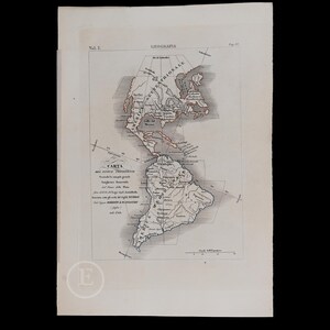 CARTE du NOUVEAU MONDE de 1877 - Gravure sur acier coloriée à la main de « Opera complete di Buffon » - Édition italienne rare !