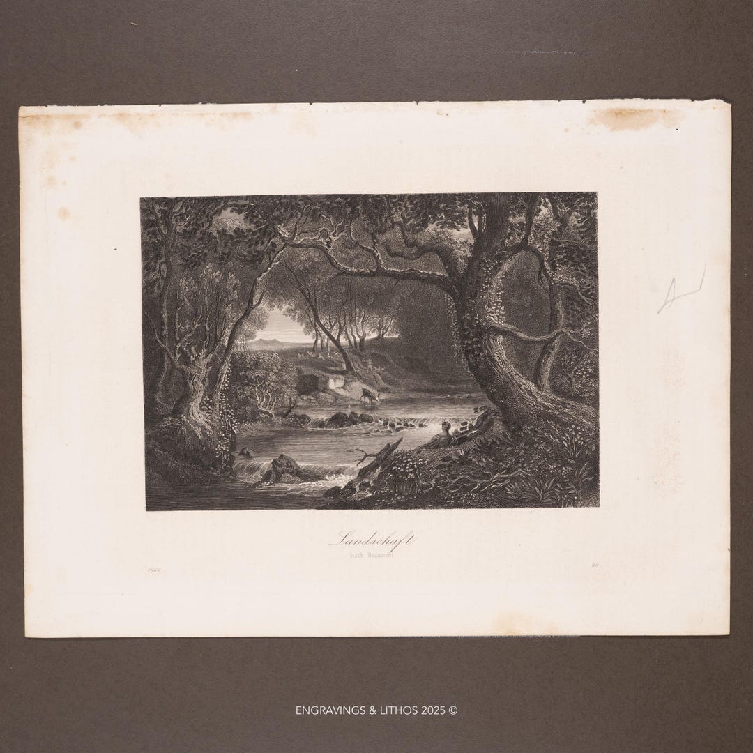 George Howlan 1866 LANDSCAPE by George Howland Beaumont - Very Rare Plate From