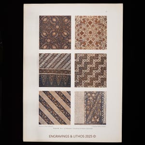 JAVANESISK BATIK TEXTIL - 1800-talsmönster från D. Konter Collection - 1926 Original - Dekorativa Vorbilder - Vintage väggkonsttryck.