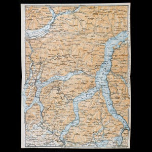 1893  Map of LAKE COMO in Lombardy Region, ITALY - Authentic Lithograph Map, Leipzig for &quot;Italie, Manuel du Voyageur&quot; by Karl Baedeker