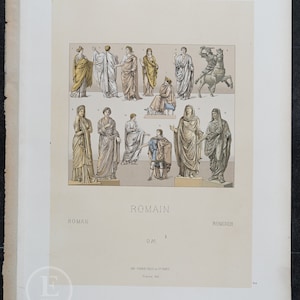 Roman Civilian Costumes from Ancient Era  by Racinet - EXQUISITE PRINT Original Color Lithograph 1888 . Big Size (crown folio 15.75x11.25)