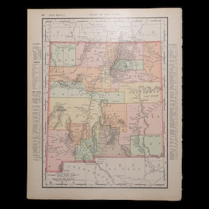 1897 NEW MEXICO, USA - Original Landkarte von Rand McNally and Company Atlas of the World