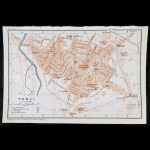 1893 Karte von FORLI, Stadt in der Region EMILIA-ROMAGNA, Italien - Authentische Lithographie-Karte, Leipzig für 'Italie, Manuel du Voyageur' von Karl Baedeker