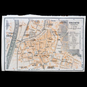 1893 Karte von TRIENT, Stadt in SÜDTIROL im Norden ITALIENs - Original Lithographie-Karte, Leipzig für ""Italie, Manuel du Voyageur"" von Karl Baedeker."