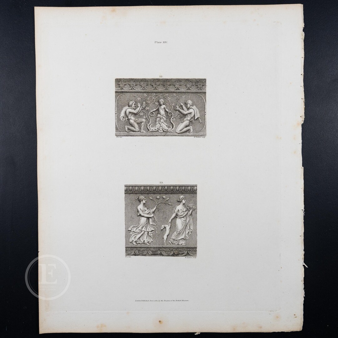 1810 BAS-RELIEFS: Two Fauns With Ampelus / Spring and Summer ...